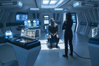 Adm. Cornwell (Jayne Brook) confronts Spock (Ethan Peck) about his escape from psychiatric care.