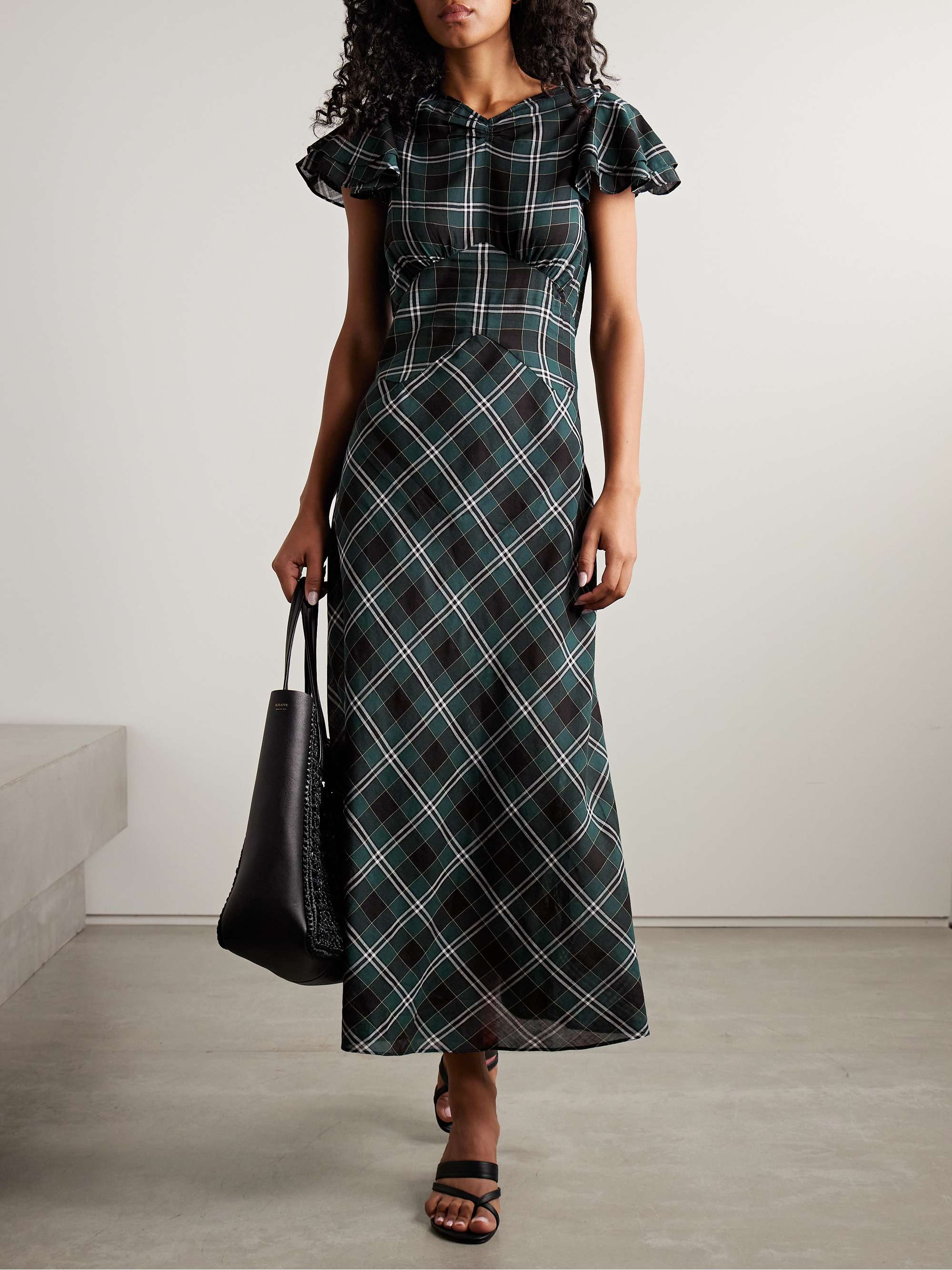 Seraphine Checked Cotton-Twill Midi Dress