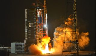 China's Long March 2D rocket lifts off from the Xichang Satellite Launch Center on Feb. 19, 2020, carrying four Xin Jishu Shiyan test satellites to orbit.