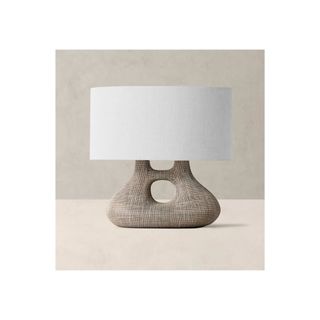 modern neutral lamp with negative space feature and cream round shade