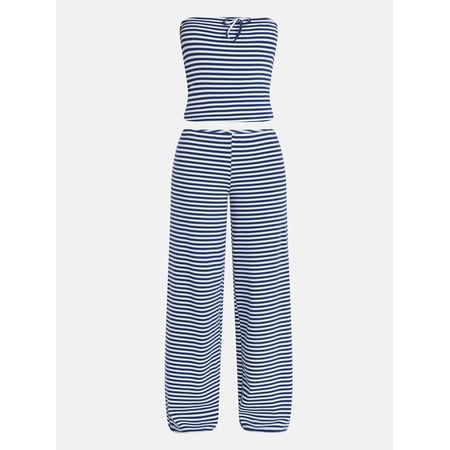 No Boundaries Striped Tube Top and Pants Set, 2-Piece, Women's Xxs-Xxl