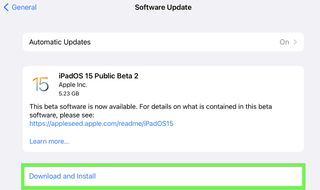 iPadOS 15 beta how to download: tap download and install