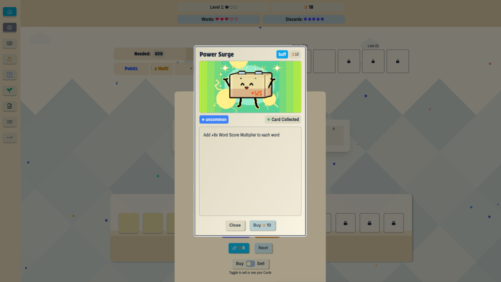 Using the Power Surge buff in Letterlike.