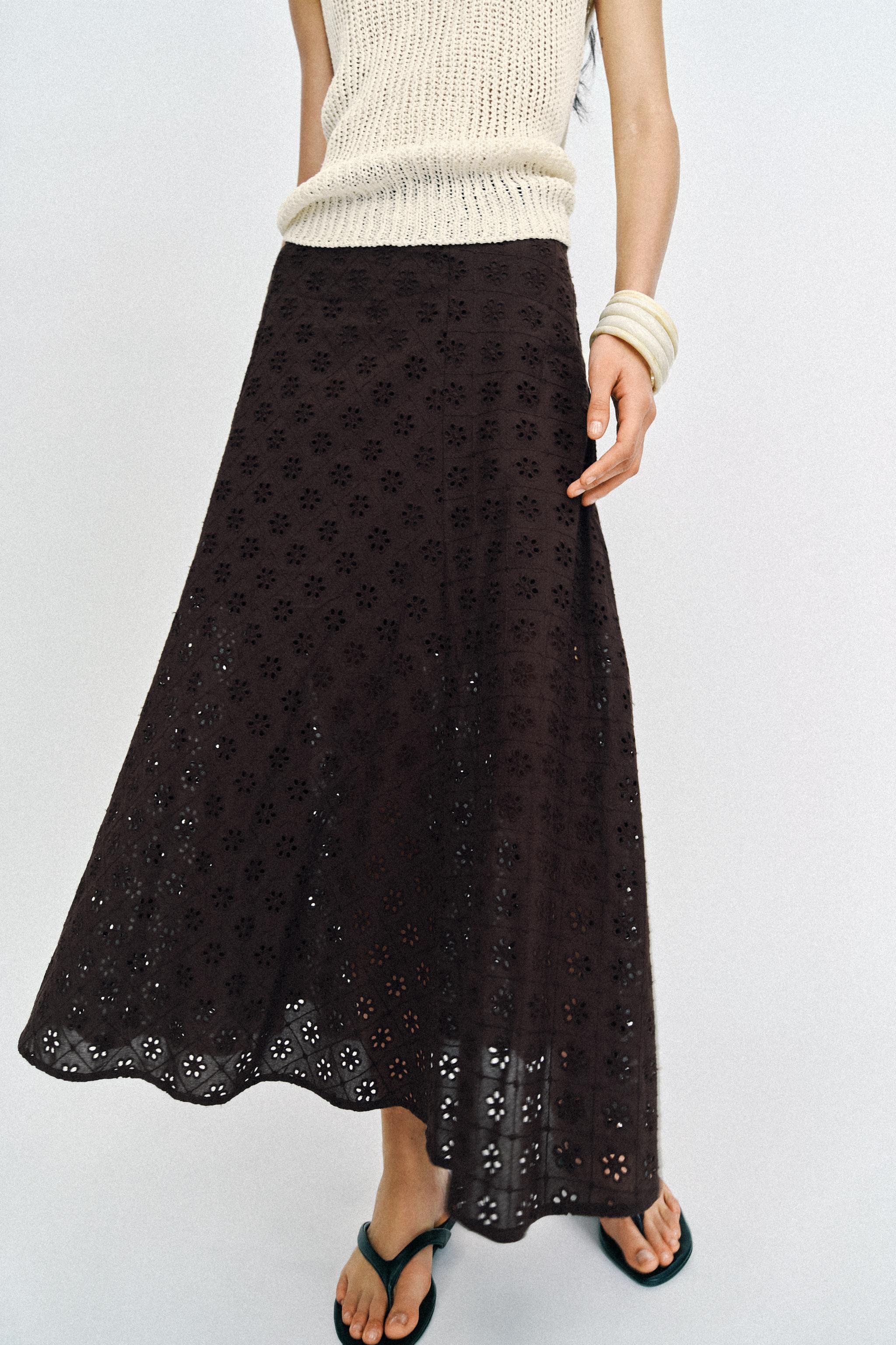 Embroidered Eyelet Midi Skirt