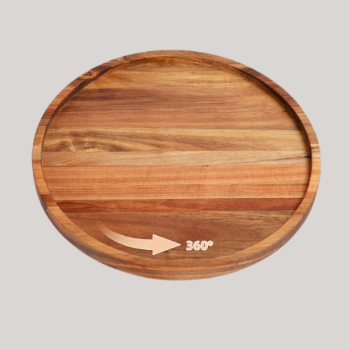 E-Room Trend Lazy Susan Turnable Cupboard Organiser | Acacia Wooden 360&amp;deg; Rotation Rustic Cake Serving Tray | Kitchen Spice Rack | for Cabinet Counter Birthday Party Afternoon Tea Baby Shower (wcs01r)