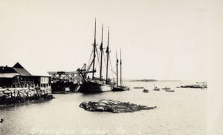 Two and three-masted schooners loaded granite cargos directly from the quarries in Stonington, Maine and Rockport, Mass.