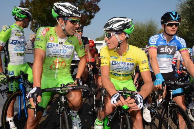 Sprinters leader Sonny Colbrelli and race leader Edoardo Zanini of Bardiani-CSF.