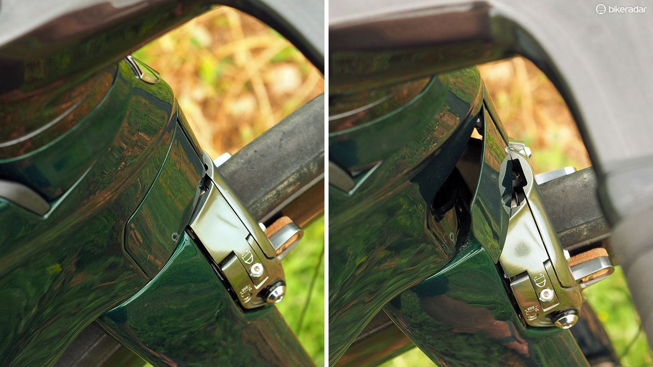 The narrow frontal profile required Trek to develop these nifty, spring-loaded 'vector wings' that pop open when the bars are turned