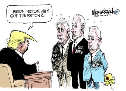 Political cartoon U.S. Trump nuclear weapons