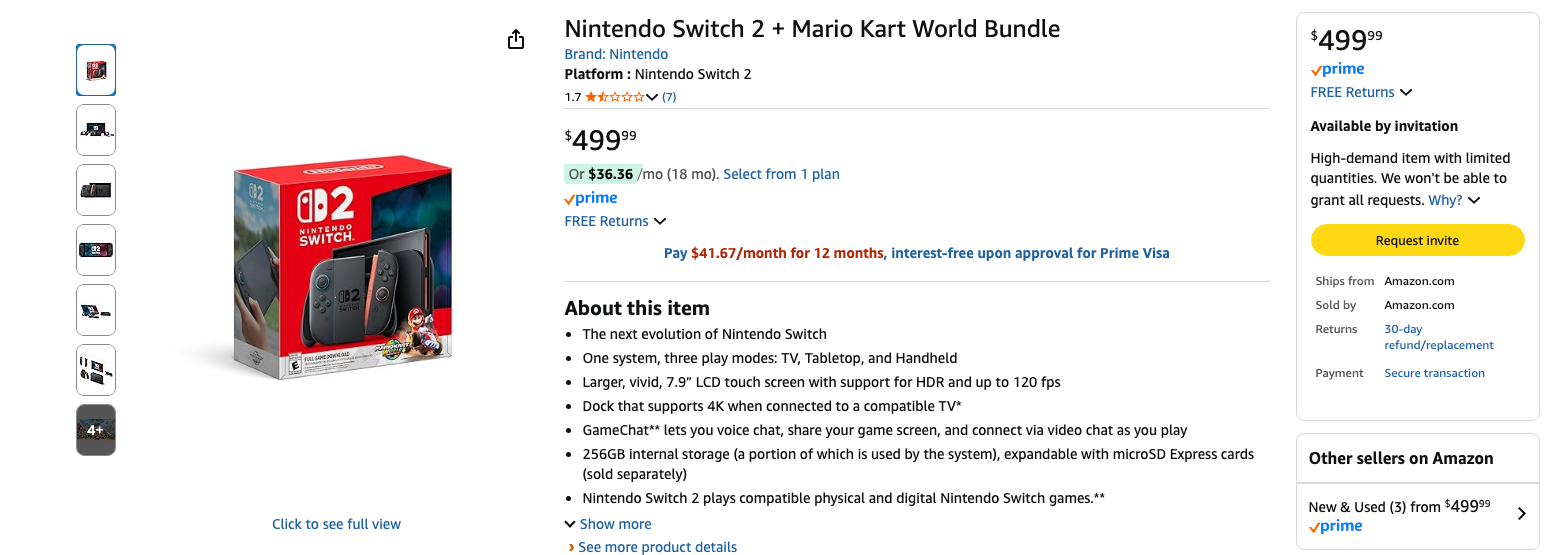 Amazon Switch 2 listing