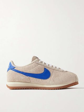 Cortez Vintage Leather-Trimmed Brushed-Suede Sneakers