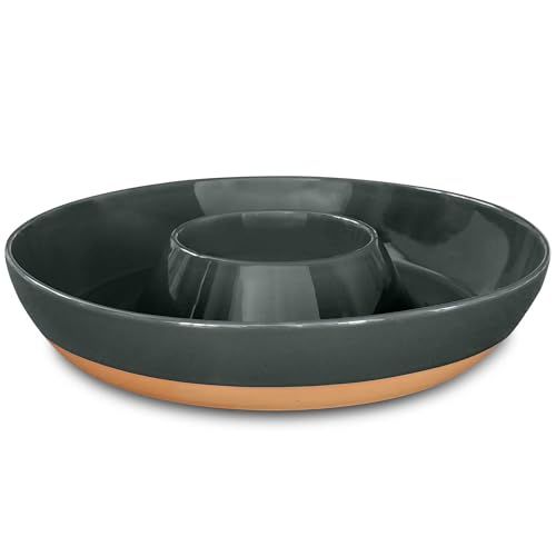 Ceramic Chips & Dip Serving Tray (Charcoal)