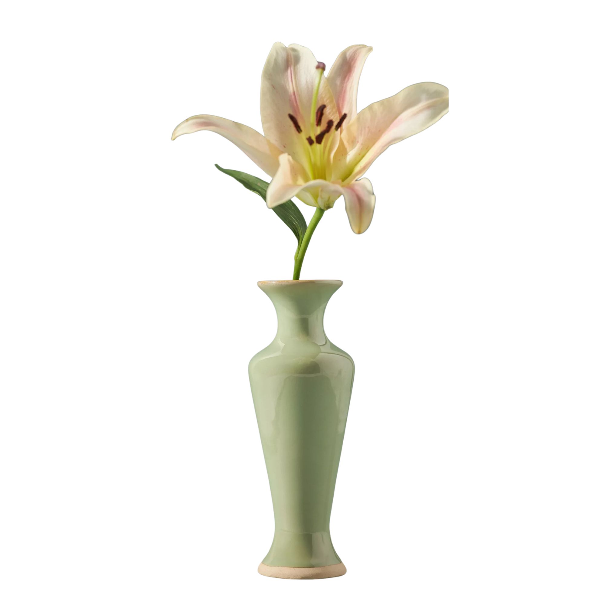 Green vase with a lilly
