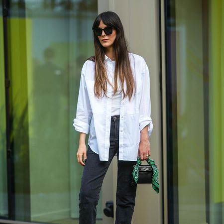 Street style photo with an Hermès bag and scarf