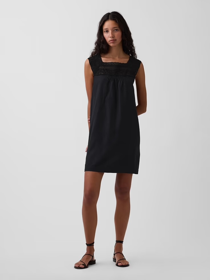 Gap, Linen-Blend Crochet Yoke Mini Dress