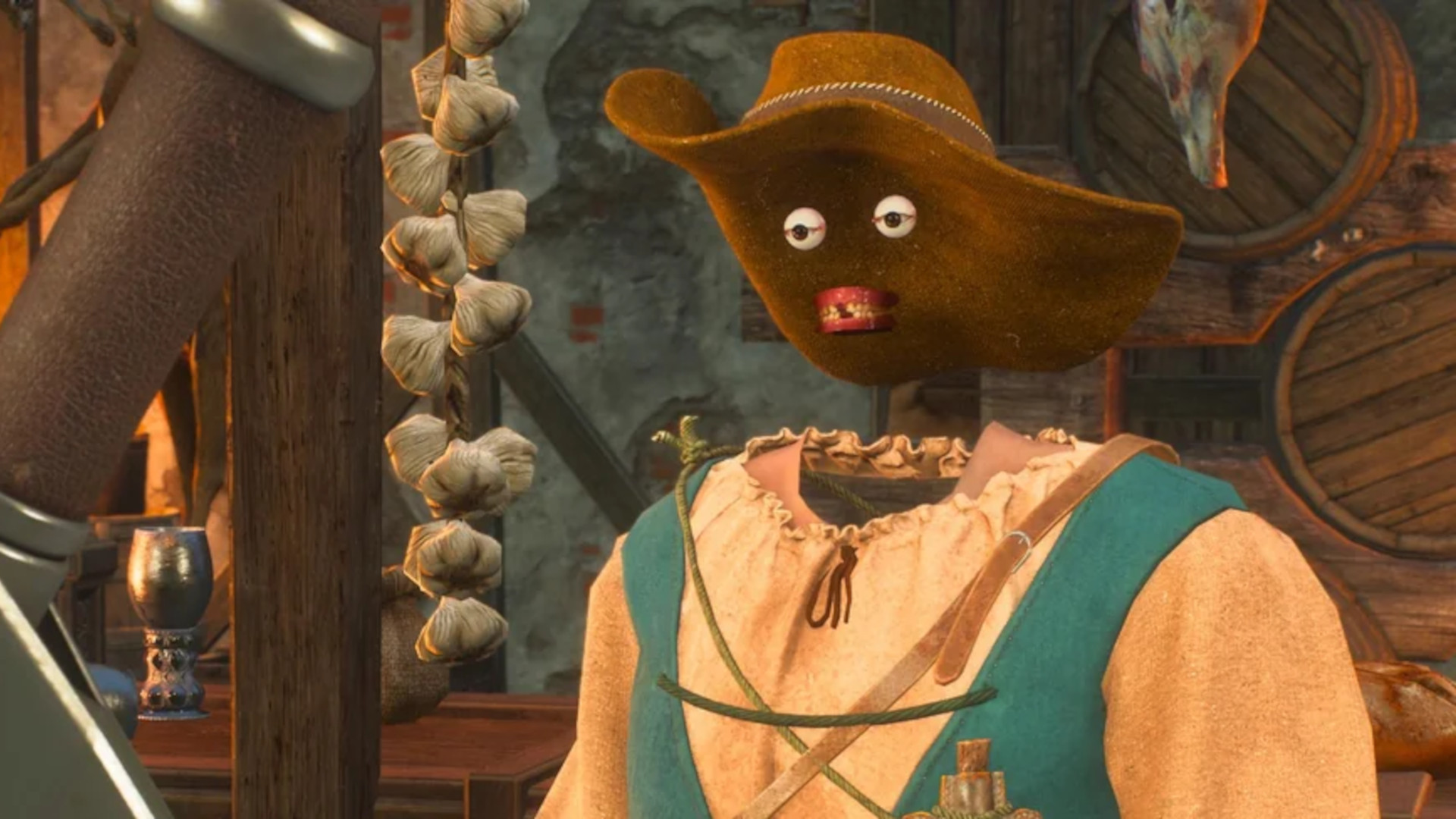 The Witcher 3 Remastered glitch where an NPC's face has been reduced to just eyeballs and teeth