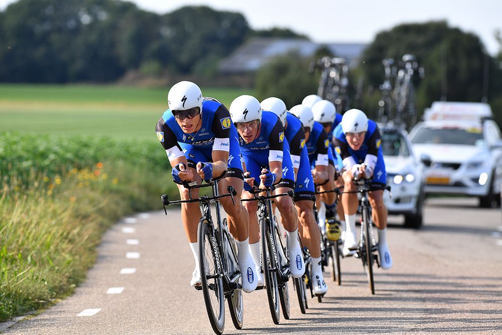 Etixx-QuickStep on the way to second place in the Eneco Tour team time trial