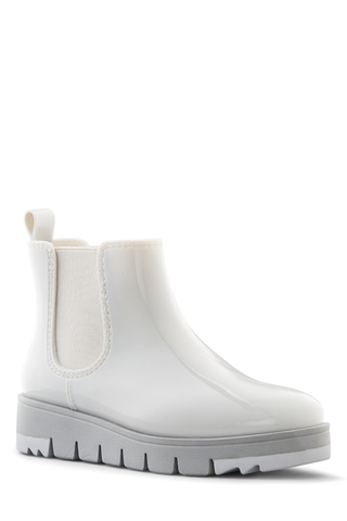 white rain boots