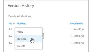 OneDrive's version history menu