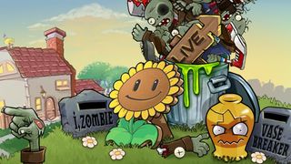 Zombies in a trash can along with flower cut-outs