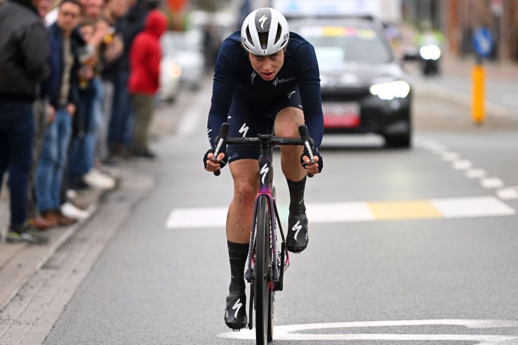 WEVELGEM BELGIUM MARCH 26 Marlen Reusser of Switzerland and Team SD Worx attacks in the breakaway during the 12th GentWevelgem In Flanders Fields 2023 Womens Elite a 1625km one day race from Ypres to Wevelgem UCIWWT on March 26 2023 in Wevelgem Belgium Photo by Luc ClaessenGetty Images