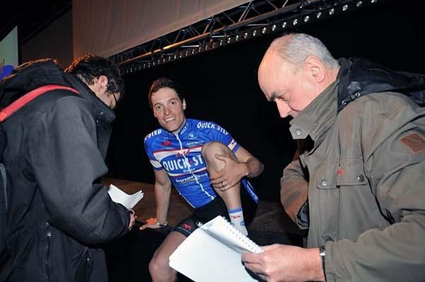 Sylvain Chavanel talks to the press.
