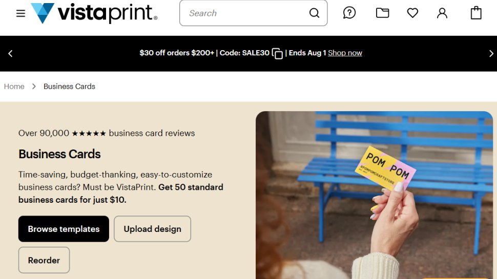 Website screenshot of Vistaprint (July, 2025)