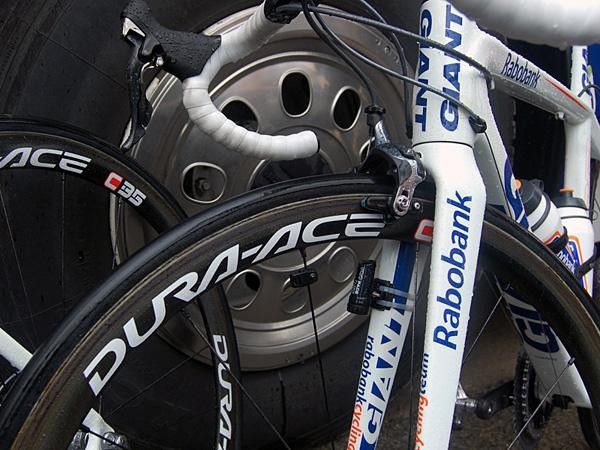 Shimano's new 35mm-deep Dura-Ace carbon tubulars are becoming more common these days.