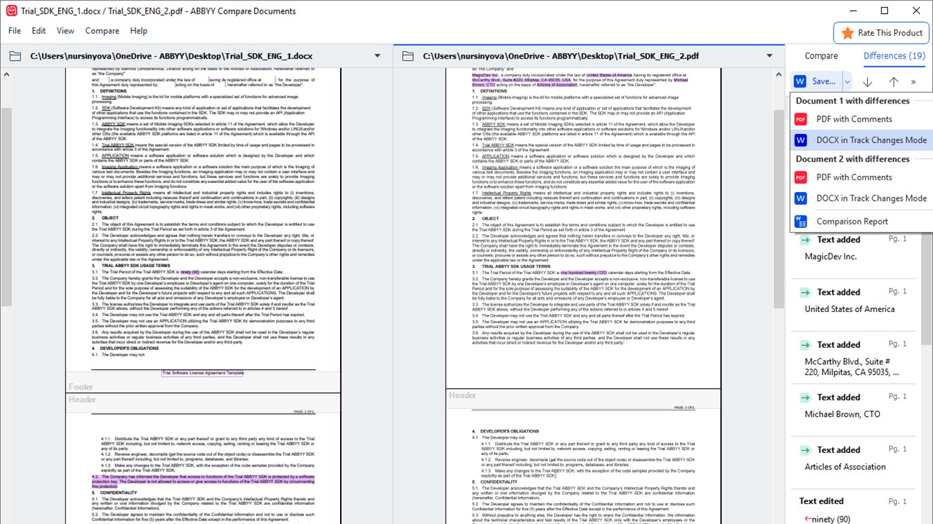 ABBYY FineReader comparing documents