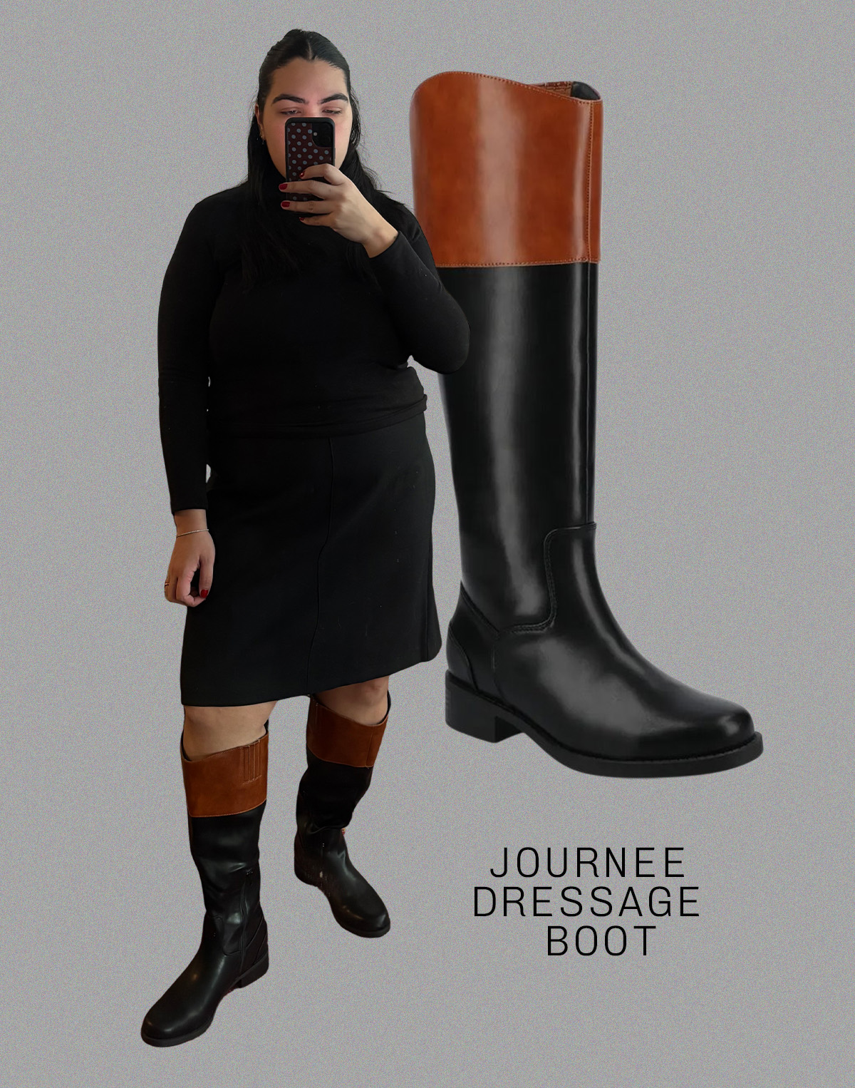 Who What Wear editor Ana Escalante wears different wide-calf boots.