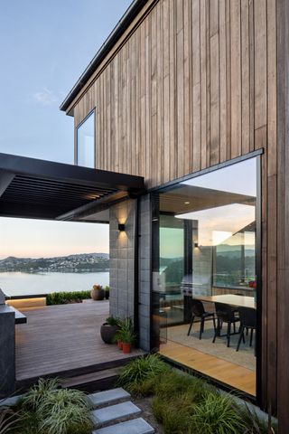 A wooden terrace with a view
