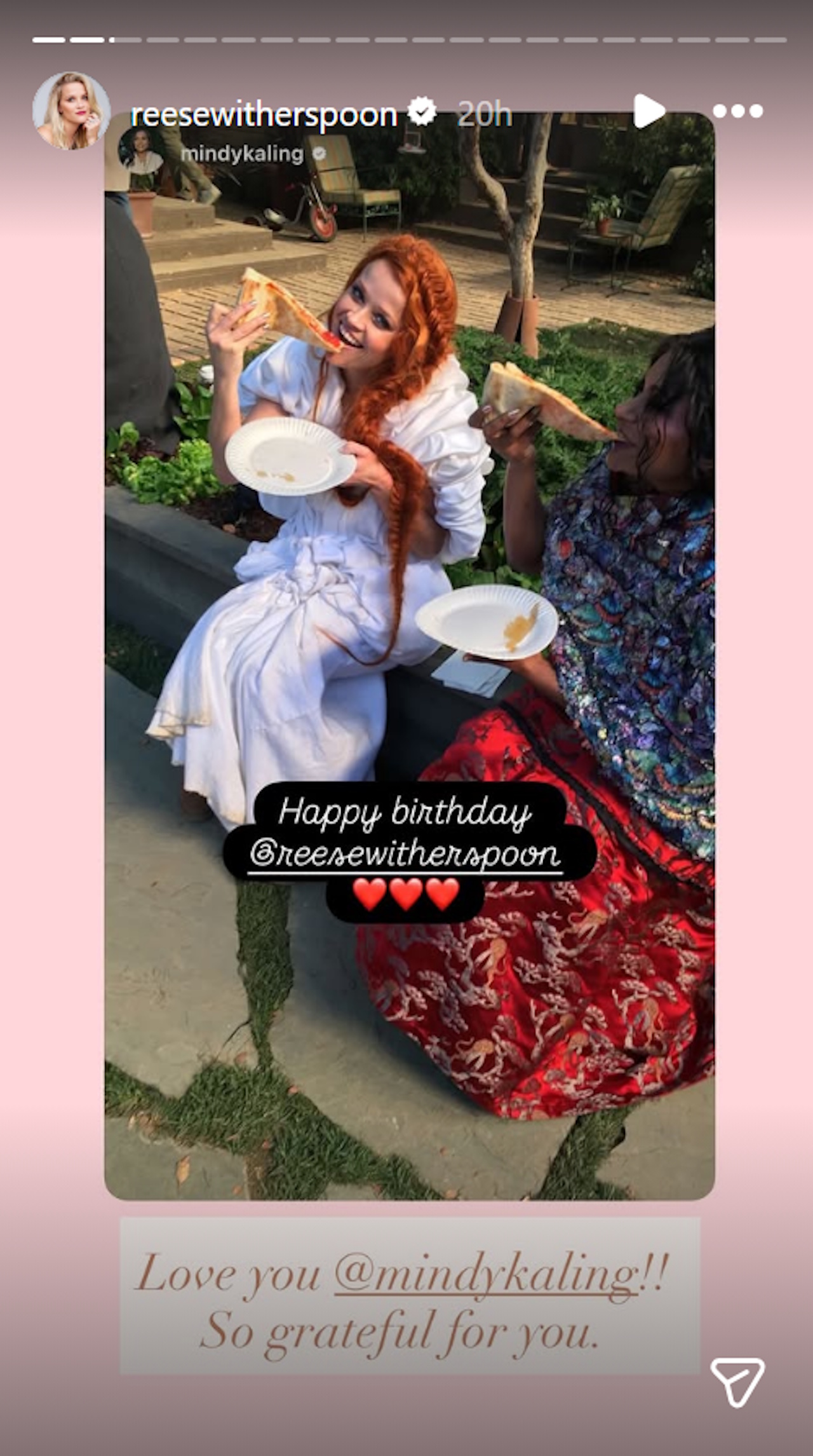 Reese Witherspoon responds to Mindy Kaling wishing her a Happy 50th Birthday.