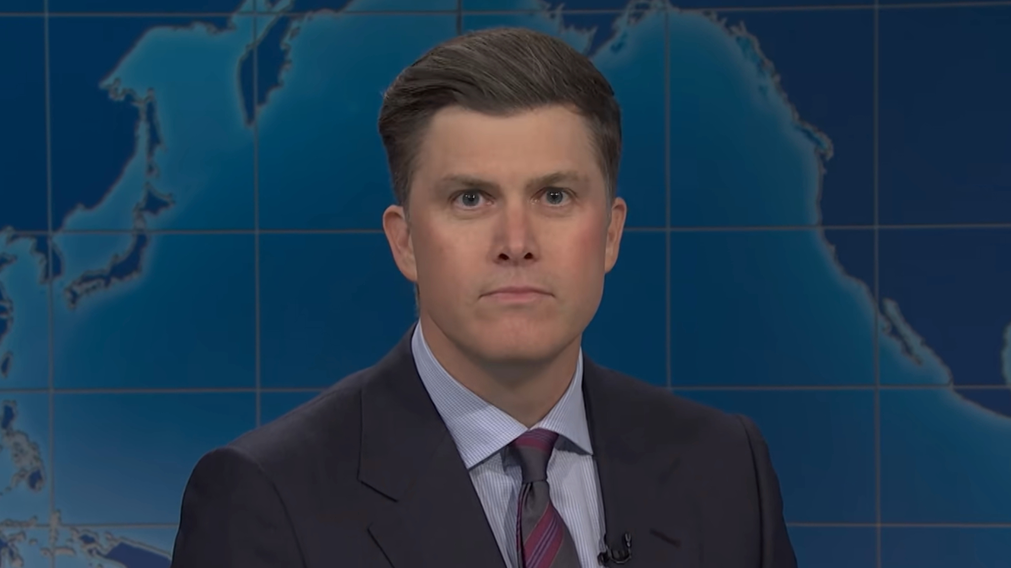 Colin Jost looks like a deer in headlights while he's getting roasted on SNL.
