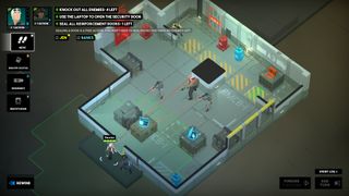 Banks and Jen breach into a room full of enemies in Tactical Breach Wizards.