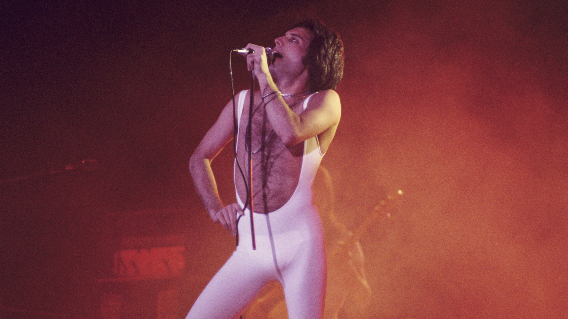 Freddie Mercury of Queen, performing at the Omni Coliseum, Atlanta on February 21, 1977