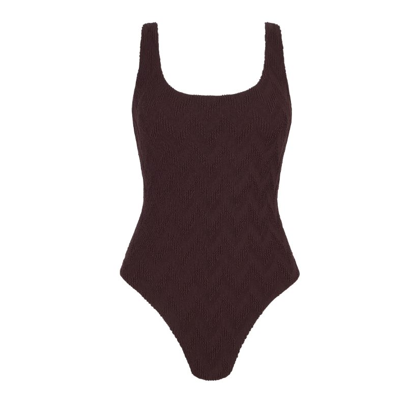 Next x Kelly Brook, Brown Textured Scoop Neck Tummy Control Swimsuit