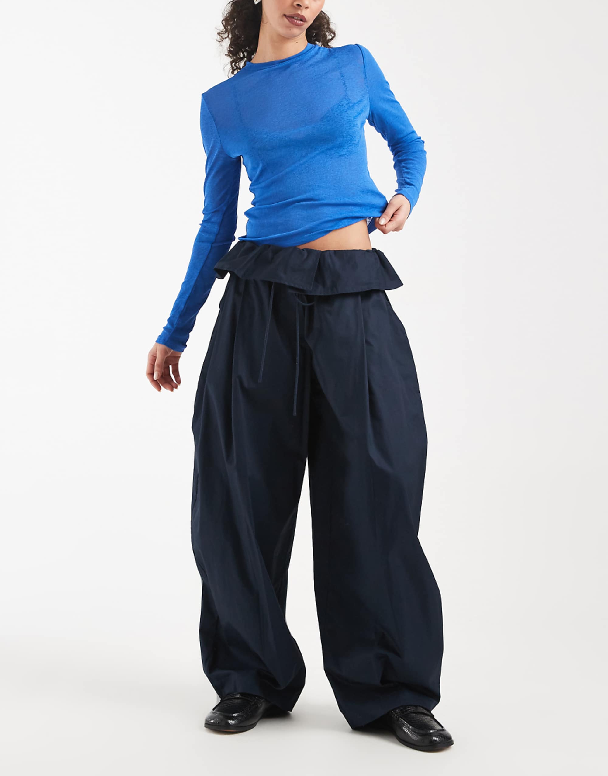 Asos Design Frill Waist Detail Pants in Navy