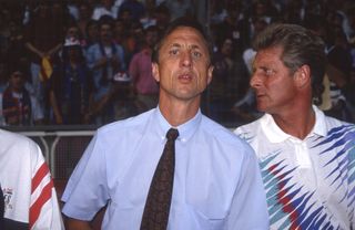 Barcelona coach Johan Cruyff during the 1992 European Cup final against Sampdoria at Wembley.