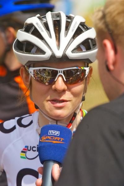 Maja Wloszczowska is interviewed after the race