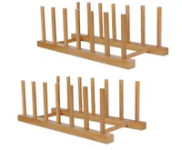 SAMEBUTECO 2 Pack Bamboo Wooden Dish Racks