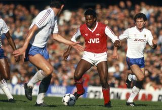 David Rocastle on the ball for Arsenal against West Ham in November 1986.