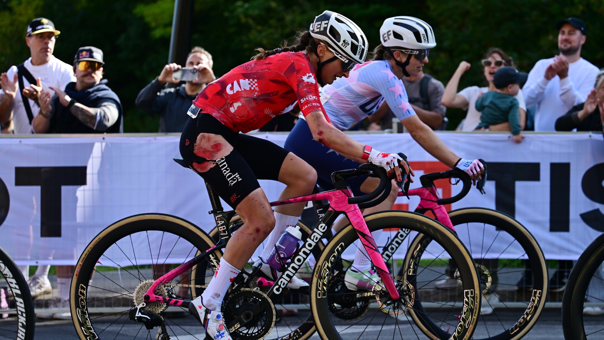Magdeleine Vallieres abandons the women's UCI Road World Championship road race