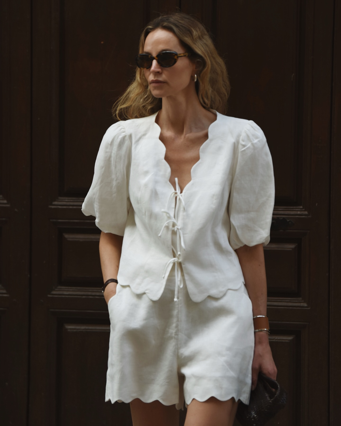 Anouk Yve wears a matching set from Mint Velvet