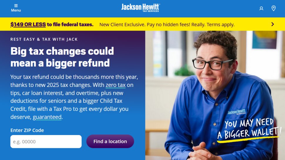 Jackson Hewitt Online website screenshot (February 2026).