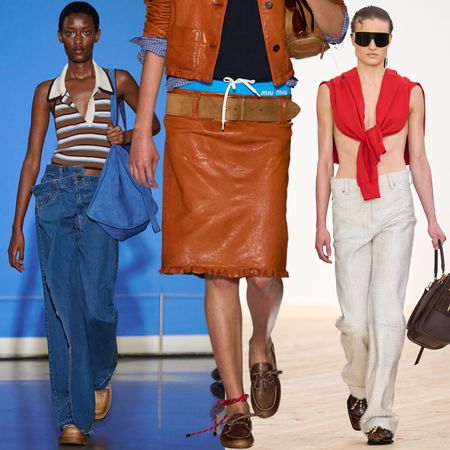 boat shoes on the runways of tod's, miu miu, loewe, and calvin klein 
