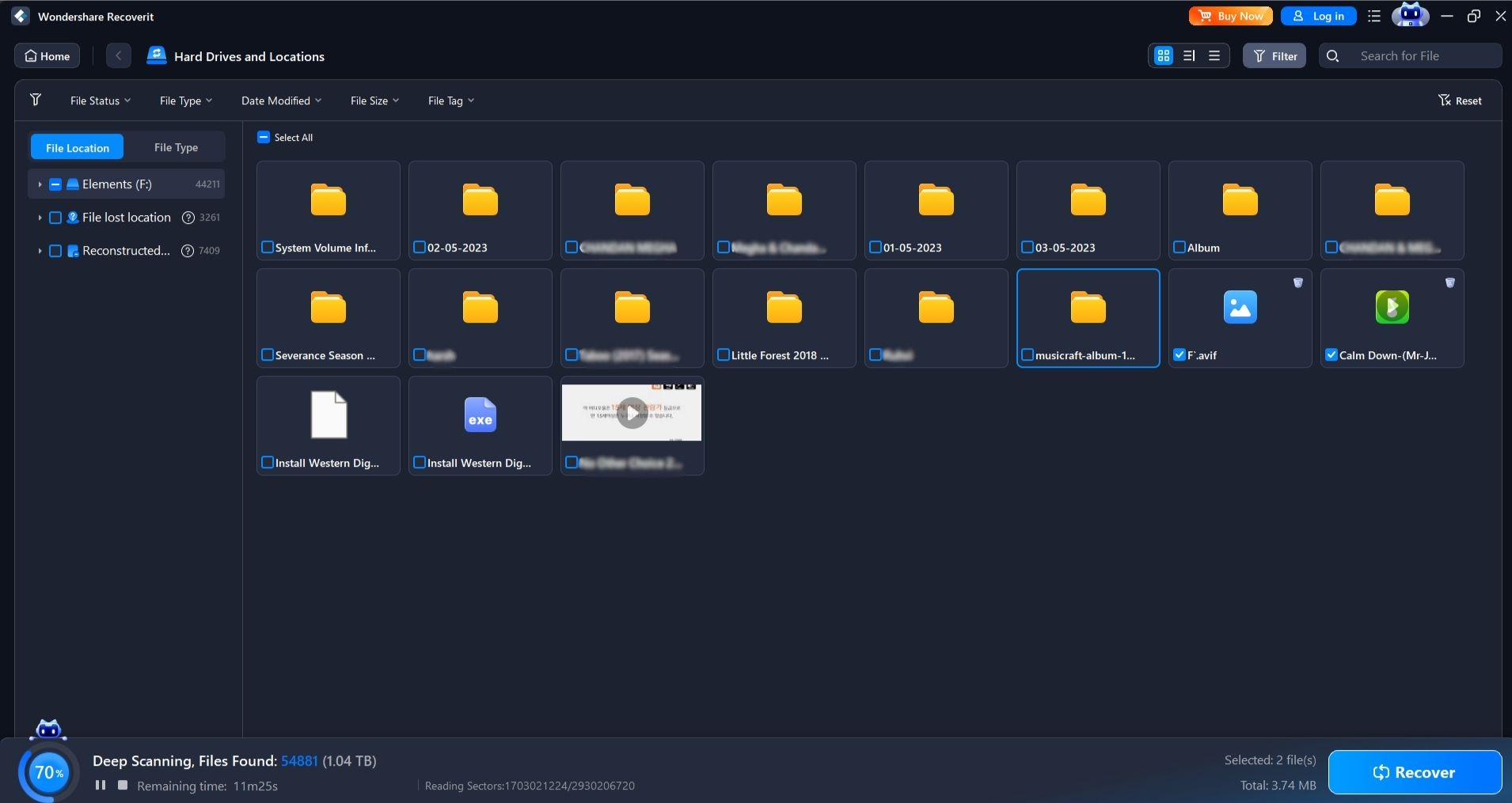 Scan in progress on Wondershare Recoverit