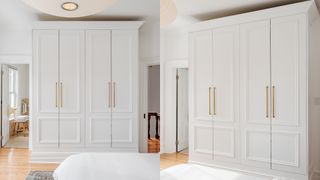 white panelled door wardrobes with gold handles