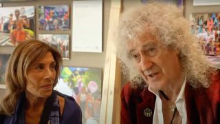 Brian May and Kashmira Bulsara at the opening of the Freddie Mercury Memorial Garden in West London