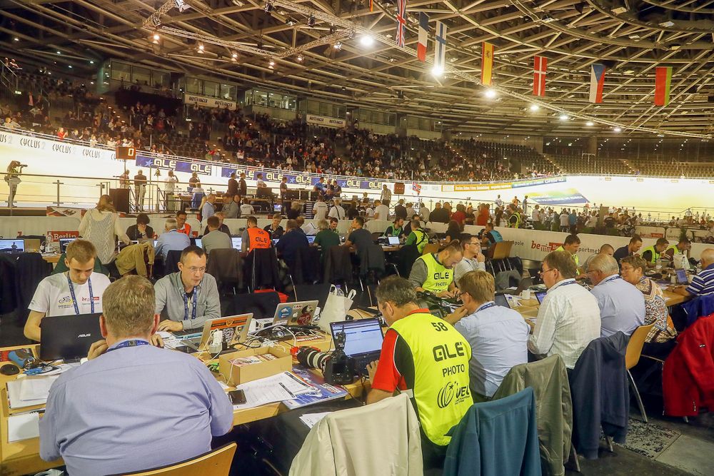 Press row at the European track championships