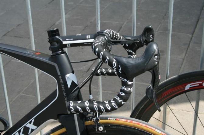 Track bars on Pieter Vanspeybrouck (Wanty-Groupe Gobert)&rsquo;s bike. Good man